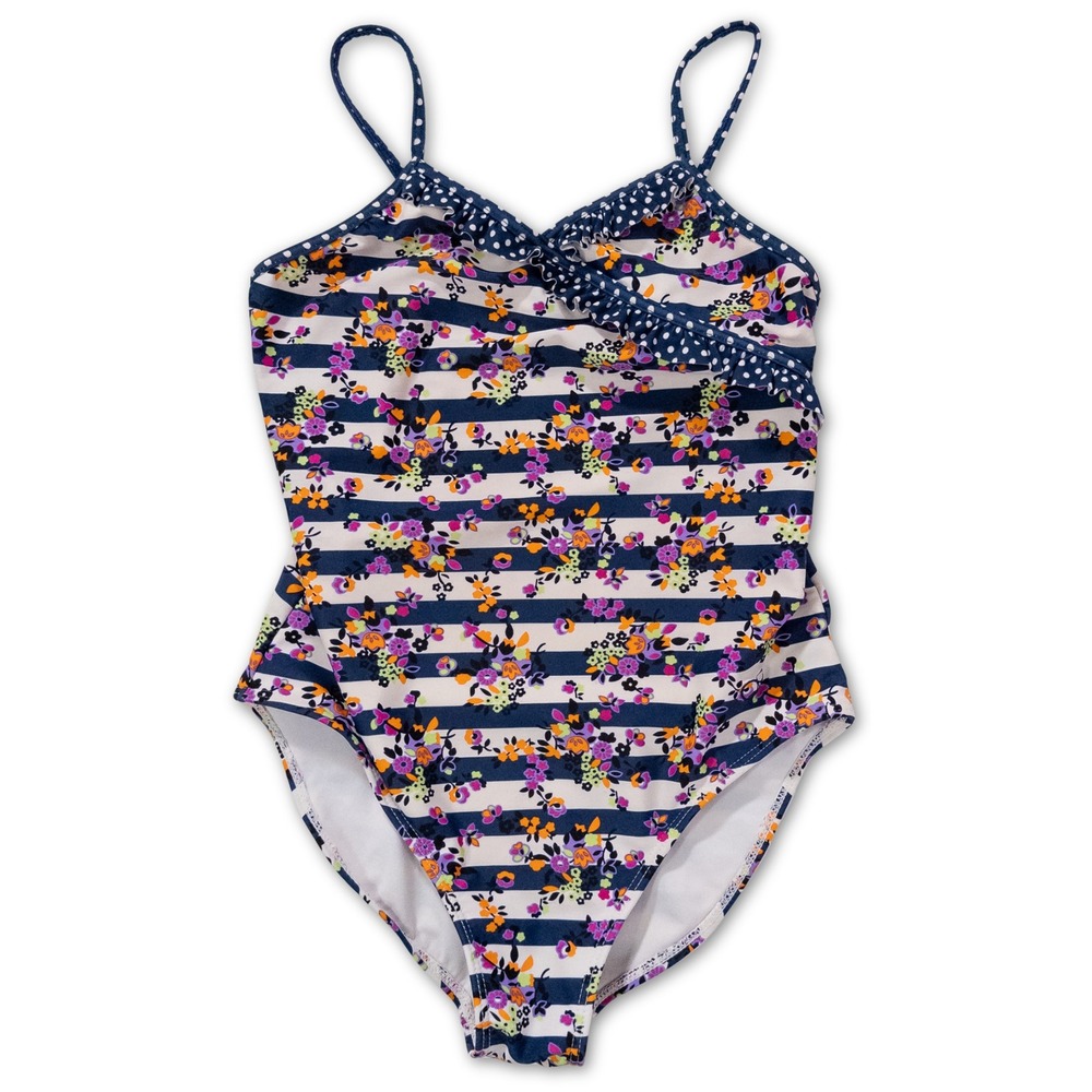 Ocean Pacific OP One Piece Swimsuit Girls 7/8 Floral Nautical Coastal Beach Lake